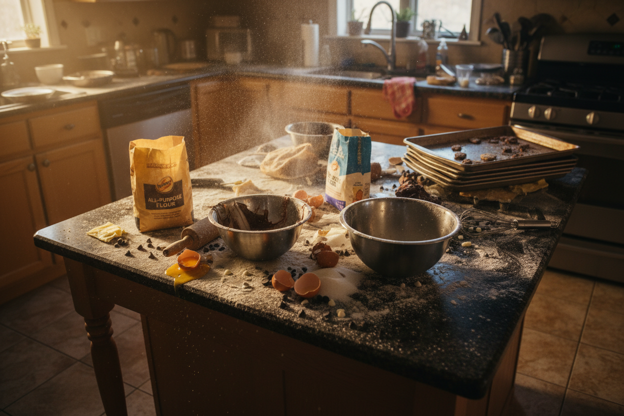 Cinematic Messy Baking Kitchen