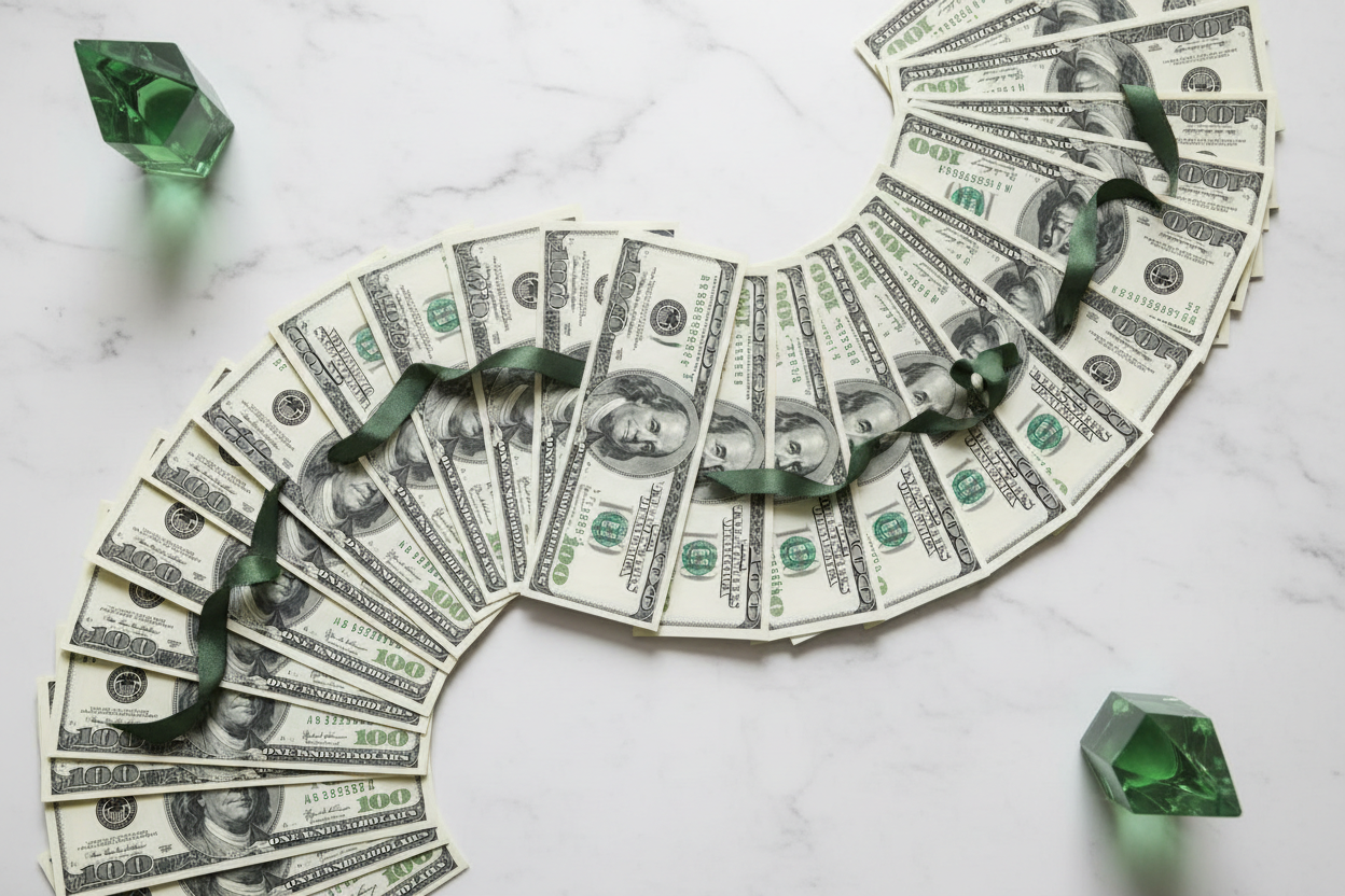 Money spread on a table
